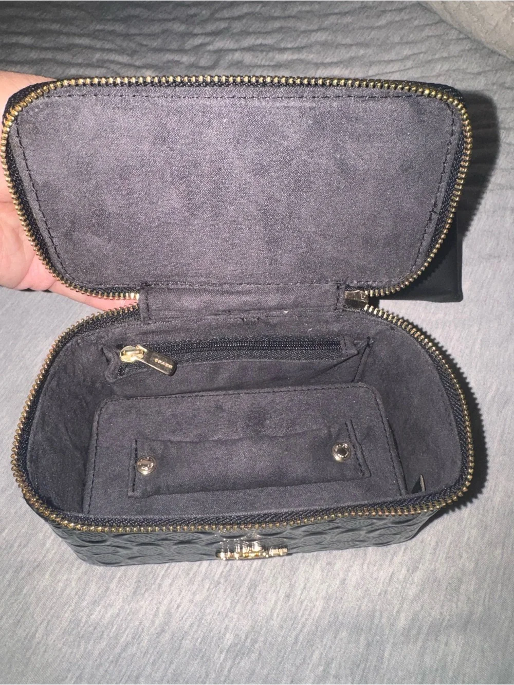 Coach Black Patent Cosmetic Train Case with Gold Hardware